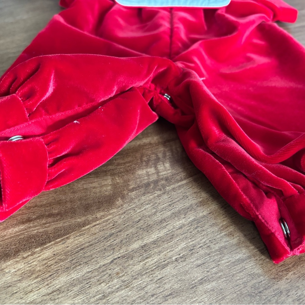 Vintage Red Velour Baby Romper with Train Embroidery - Picture 4 of 5